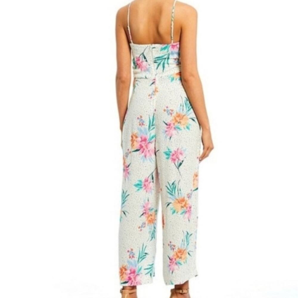NWT Gianni Bini Tropical Floral Polka Dot Wide Leg Jumpsuit White Medium V-Neck - Picture 2 of 14